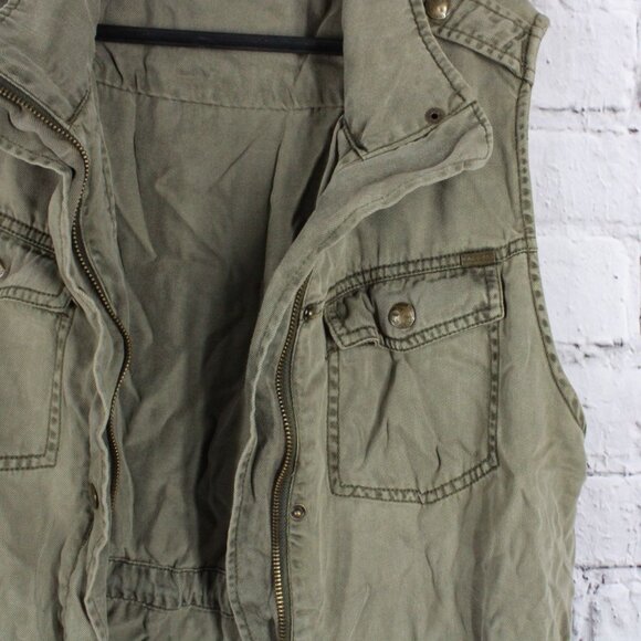 Max Jeans Olive Green Pockets Drawstring Waist Sleeveless Utility Cargo Vest - Picture 4 of 9